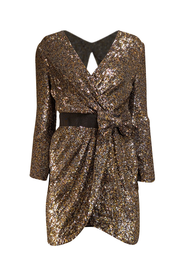 3.1 Phillip Lim - Gold, Silver, & Black Sequin Faux Wrap Dress Sz 4 3.1 Phillip Lim - Gold, Silver, & Black Sequin Faux Wrap Dress Sz 4
