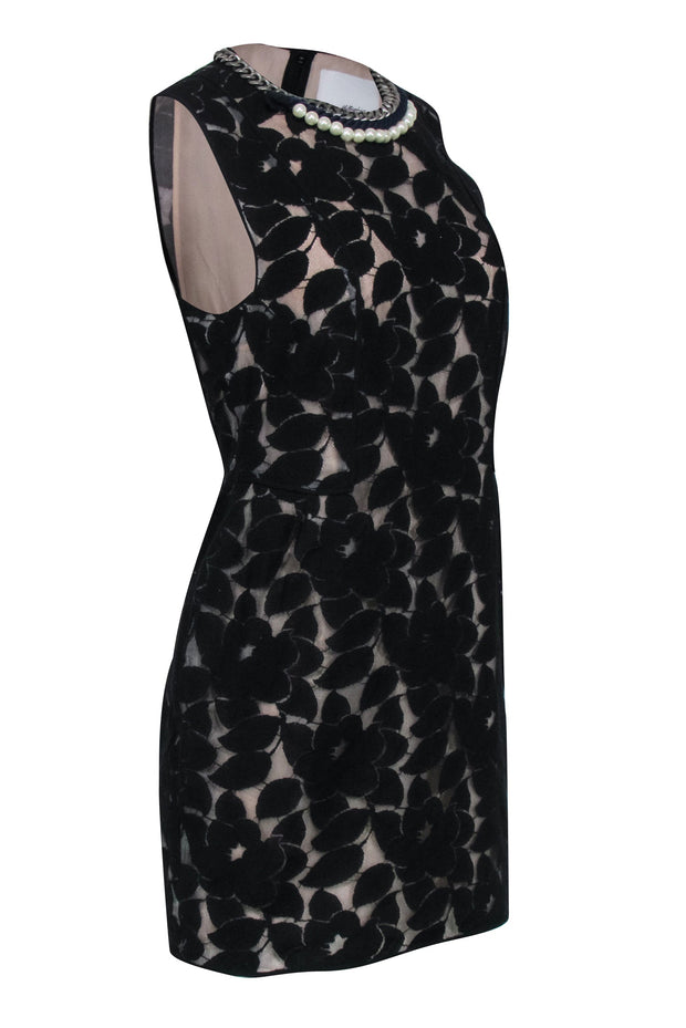 Current Boutique-3.1 Phillip Lim - Black & Beige Floral Lace Dress w/ Detailed Neckline Sz 8