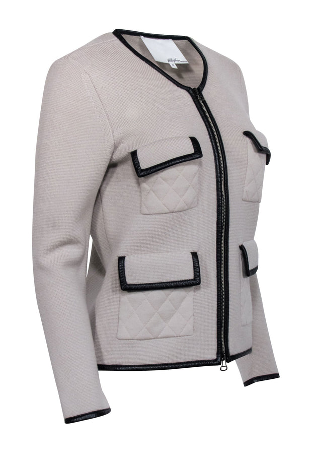 Current Boutique-3.1 Phillip Lim - Beige Wool Zip-Up Jacket w/ Black Trim Sz M