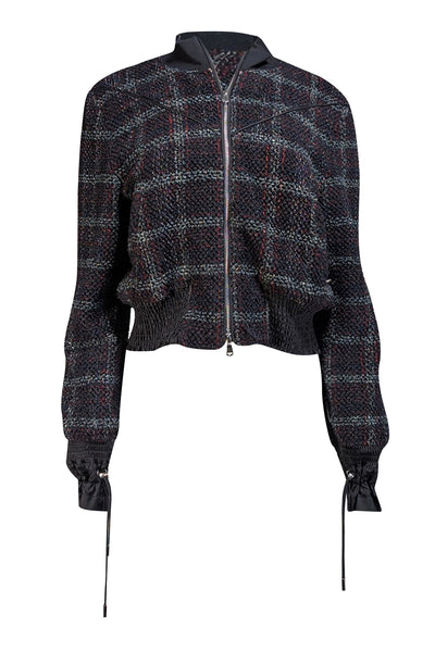 3.1 Phillip Lim - Black, Red, & Grey Textured Tweed Bomber Jacket Sz 6 - Current Boutique