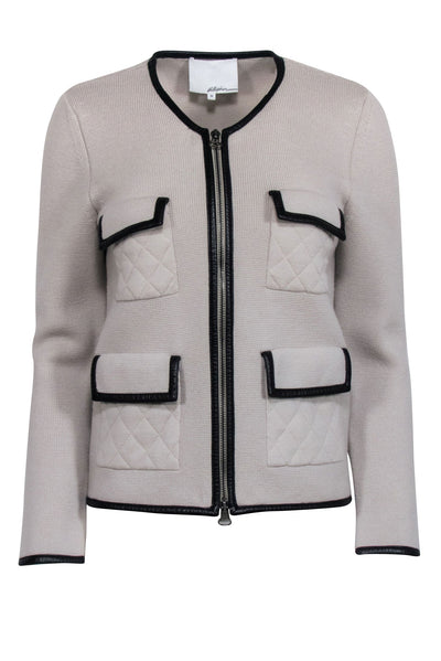 Current Boutique-3.1 Phillip Lim - Beige Wool Zip-Up Jacket w/ Black Trim Sz M