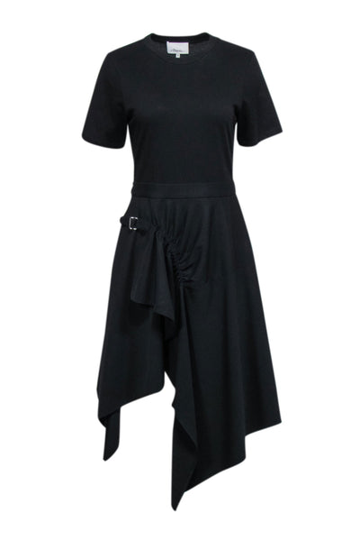 Current Boutique-3.1 Phillip Lim - Black Short Sleeve Dress w/ Ruched Bottom Detail Sz 4