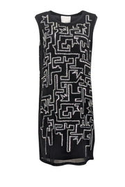 Current Boutique-3.1 Phillip Lim - Black Sleeveless w/ Geometric Silver Sequin Design Dress Sz 4