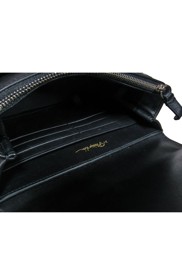 Current Boutique-3.1 Phillip Lim - Black & White Stripe Leather “Soleil” Shoulder Bag