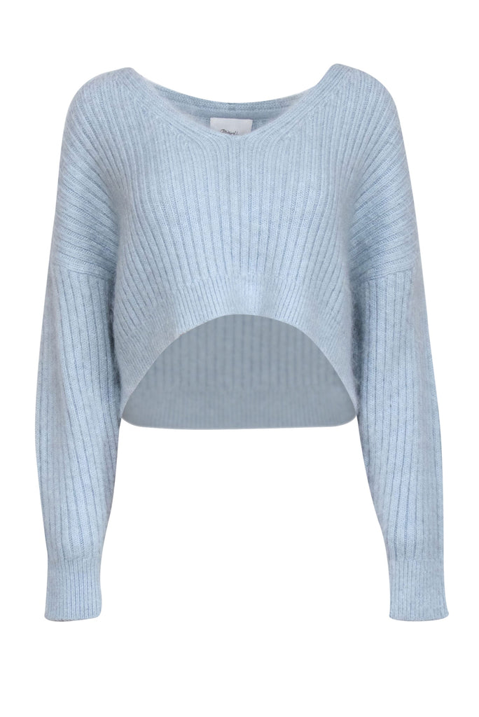 3.1 Phillip Lim Light Blue Wool Mohair Blend Cropped Sweater Sz XS Current Boutique