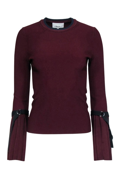 Current Boutique-3.1 Phillip Lim - Maroon Ribbed Knit Top w/ Pleated Sleeves Sz XS