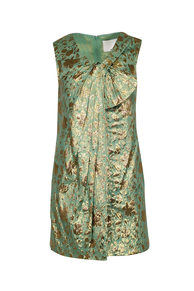 Current Boutique-3.1 Phillip Lim - Mint Green and Metallic Gold Floral Brocade Shift Dress Sz 2