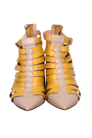 Current Boutique-AGL - Beige & Yellow Woven Pointed Toe Short Boots Sz 8.5