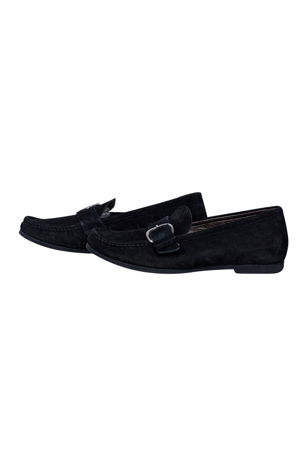 Current Boutique-AGL - Black Suede Buckle Front Flats Sz 9