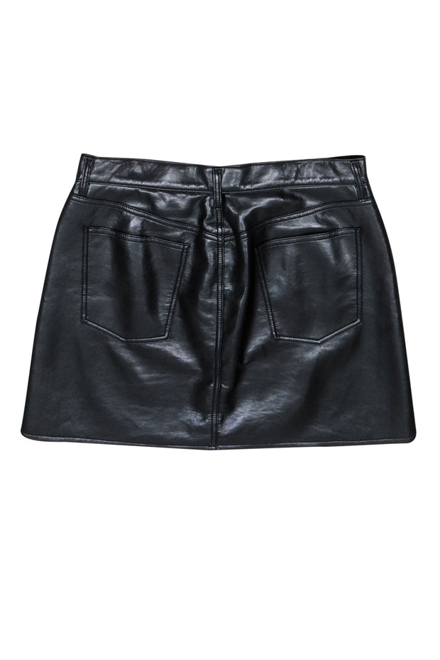 Current Boutique-AGOLDE - Black Recycled Leather Blend Skirt w/ Asymmetrical Button Detail Sz 12