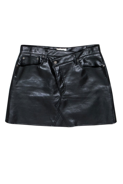 Current Boutique-AGOLDE - Black Recycled Leather Blend Skirt w/ Asymmetrical Button Detail Sz 12