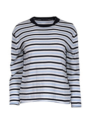 Current Boutique-ATM - White, Black & Blue Striped Knit Long Sleeve Top Sz XS