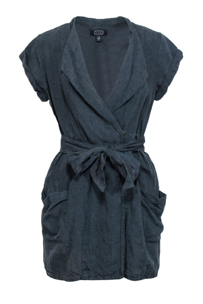Current Boutique-AYR - Green Wash Short Sleeve Mini Linen Dress w/ Snap Buttons Sz S