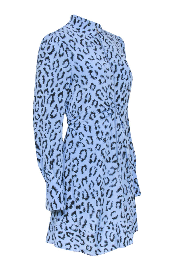 Current Boutique-A.L.C. - Baby Blue & Black Leopard Print Silk Zip Front Dress Sz S