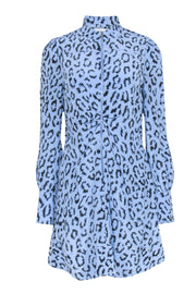 Current Boutique-A.L.C. - Baby Blue & Black Leopard Print Silk Zip Front Dress Sz S