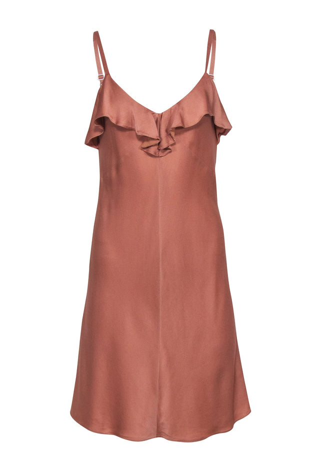 Current Boutique-A.L.C. - Beige Crepe Satin Sleeveless Ruffle Mini Dress Sz 2