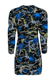 Current Boutique-A.L.C. - Black 2/Blue & Yellow Floral Print V-Neckline Dress Sz 4