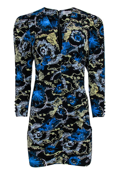Current Boutique-A.L.C. - Black 2/Blue & Yellow Floral Print V-Neckline Dress Sz 4
