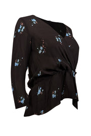 Current Boutique-A.L.C. - Black & Blue Floral Print Silk Peplum Blouse Sz 2