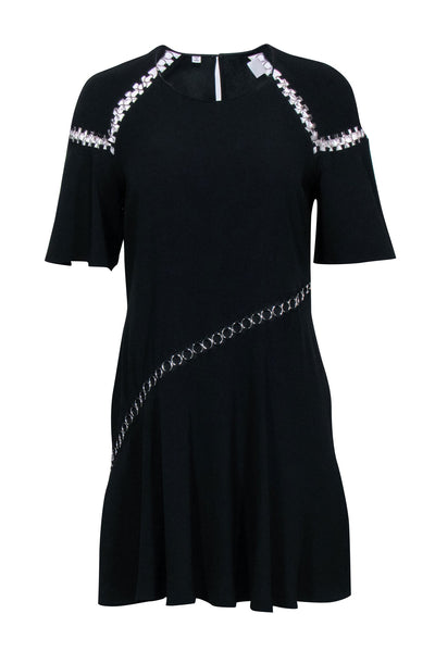 Current Boutique-A.L.C. - Black Short Sleeve Grommet Trim Dress Sz 6