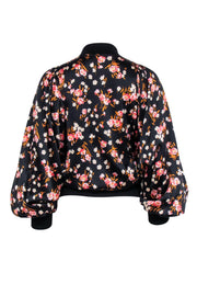 Current Boutique-A.L.C. - Black w/ Pink Floral Print Silk Blend Bomber jacket Sz XS