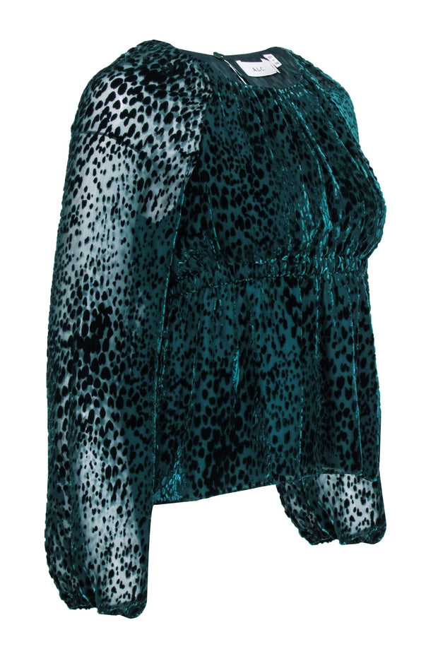 Current Boutique-A.L.C. - Green Leopard Print Velevt Burn Out Top Sz 0