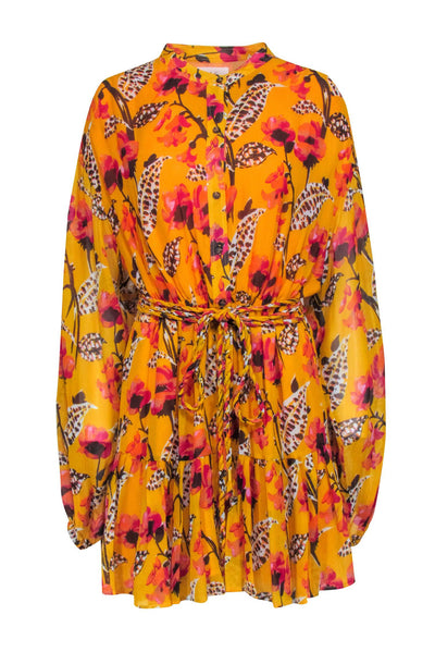 Current Boutique-A.L.C. - Marigold Yellow Floral Print Silk Long Sleeve Dress Sz 12
