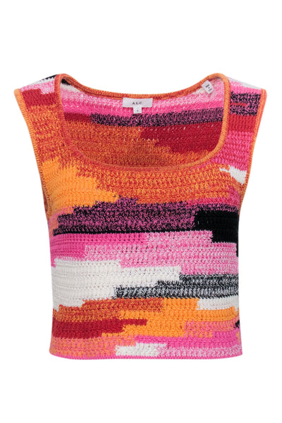 Current Boutique-A.L.C. - Orange, Pink, & Black Crochet Crop Top Sz S