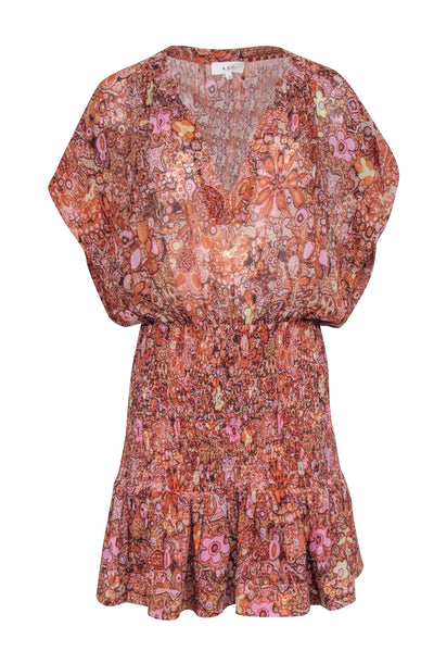 Current Boutique-A.L.C. - Orange & Pink Paisley Print Smocked Bottom Dress Sz 14