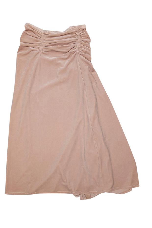 Current Boutique-A.L.C. - Pastel Blush Pink Velvet Ruched Midi Skirt Sz 4