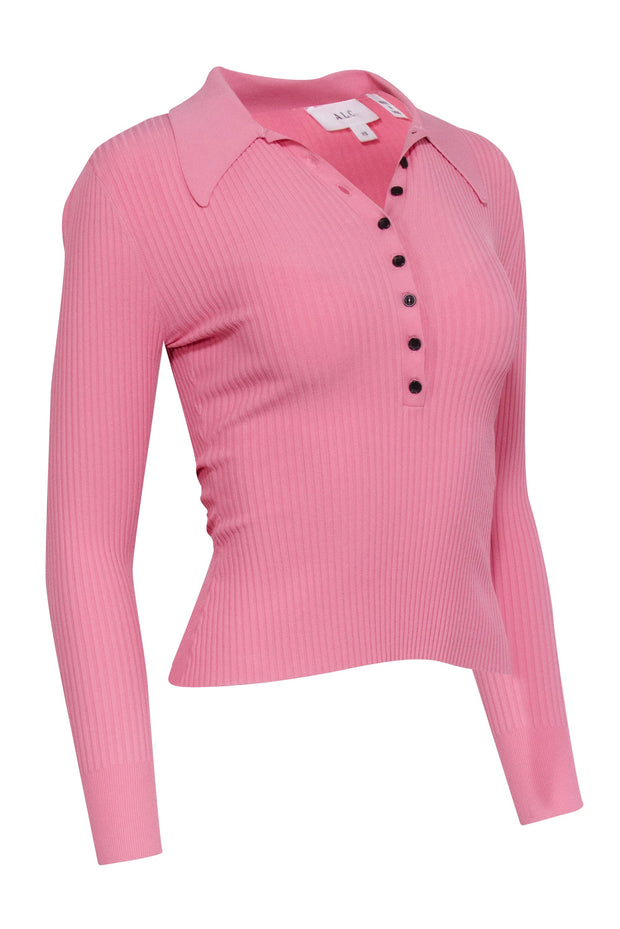 Current Boutique-A.L.C. - Pink Ribbed Knit Polo Top Sz XS