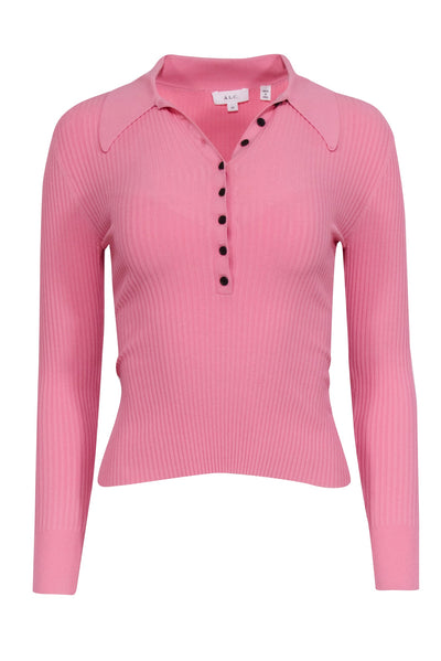 Current Boutique-A.L.C. - Pink Ribbed Knit Polo Top Sz XS