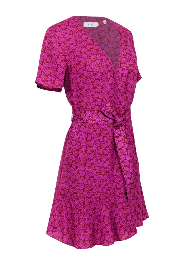 Current Boutique-A.L.C. - Pink & Rust Red Paisley Printed Mini Wrap Dress Sz 4
