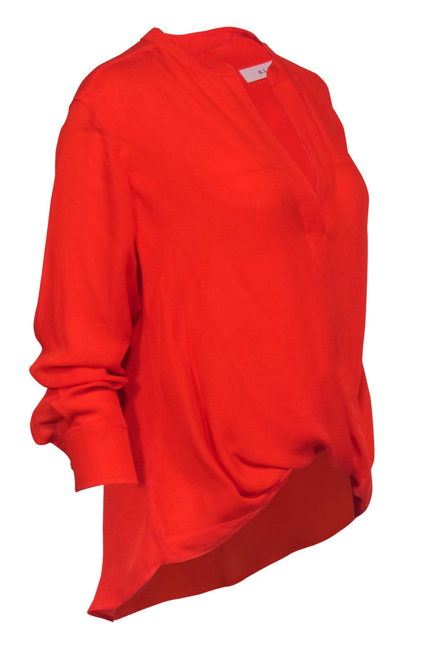 Current Boutique-A.L.C. - Red Orange Silk Long Sleeve Faux Wrap Blouse Sz 6