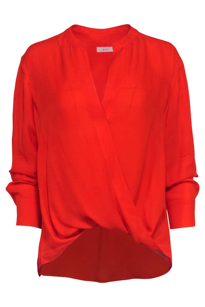 Current Boutique-A.L.C. - Red Orange Silk Long Sleeve Faux Wrap Blouse Sz 6