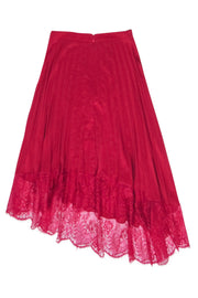 Current Boutique-A.L.C. - Red Pleated Midi Skirt w/ Lace Hem Sz 0