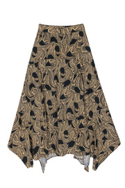 Current Boutique-A.L.C. - Tan & Black Print Cotton Midi Skirt w/ Handkerchief Hem Sz 00