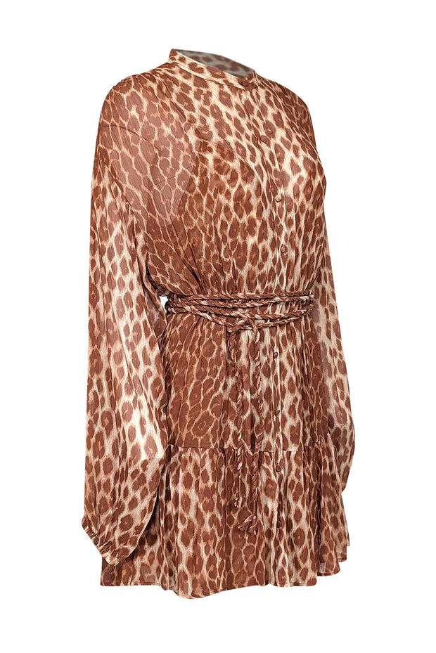 Current Boutique-A.L.C. - Tan & Brown Leopard Print Silk Dress Sz 8