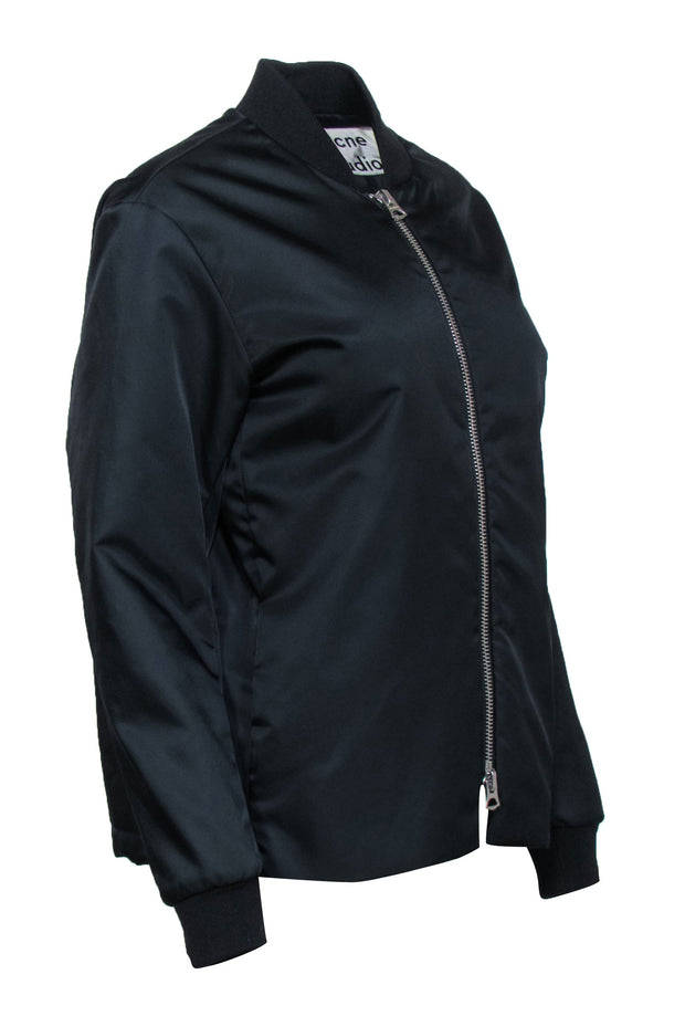Current Boutique-Acne Studios - Black Nylon Zipper Front Bomber Jacket Sz 2