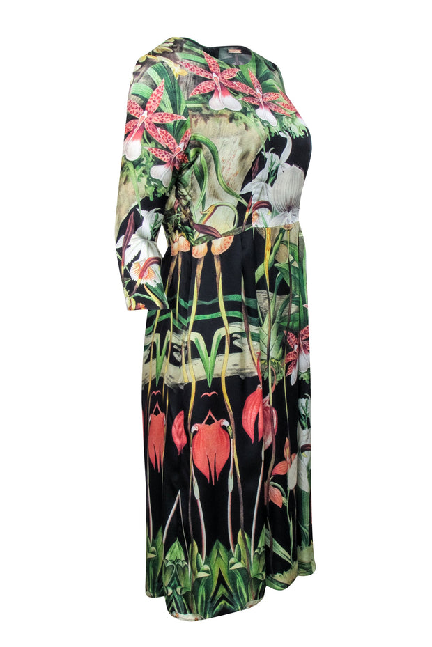 Current Boutique-Adam Lippes - Green, Black, & Multi Color Tropical Floral Print Dress Sz 4