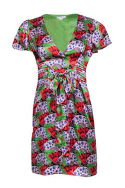 Current Boutique-Adam Lippes - Green & Red Multi Color Printed Silk Dress Sz 4