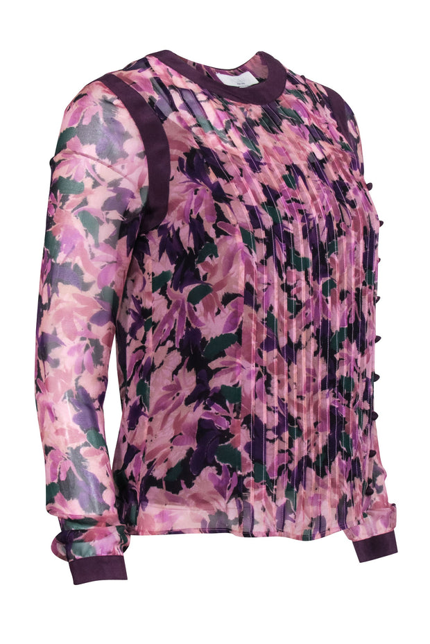 Current Boutique-Adam Lippes - Pink & Purple Pleated Silk Blouse Sz 0