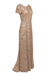 Current Boutique-Adrianna Papell - Gold Sequin Short Sleeve Gown Sz 12
