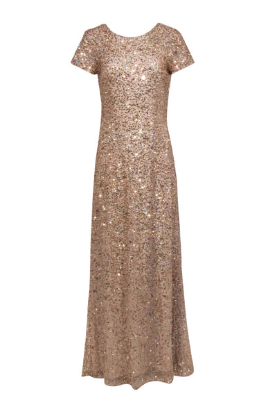 Current Boutique-Adrianna Papell - Gold Sequin Short Sleeve Gown Sz 12
