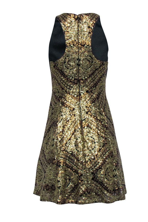 Current Boutique-Adrianna Papell - Gold Sequin Sleeveless Dress Sz 4