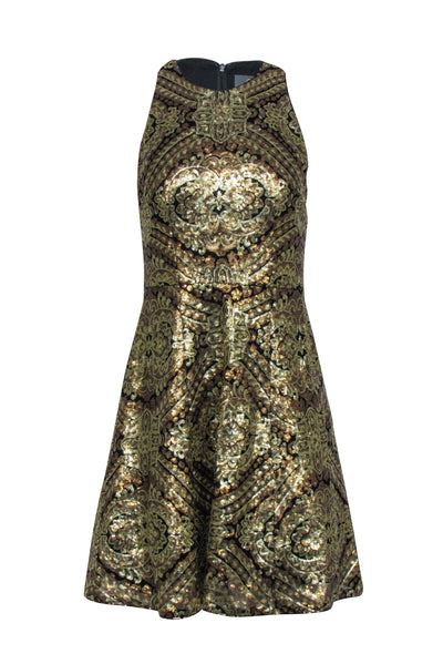 Current Boutique-Adrianna Papell - Gold Sequin Sleeveless Dress Sz 4
