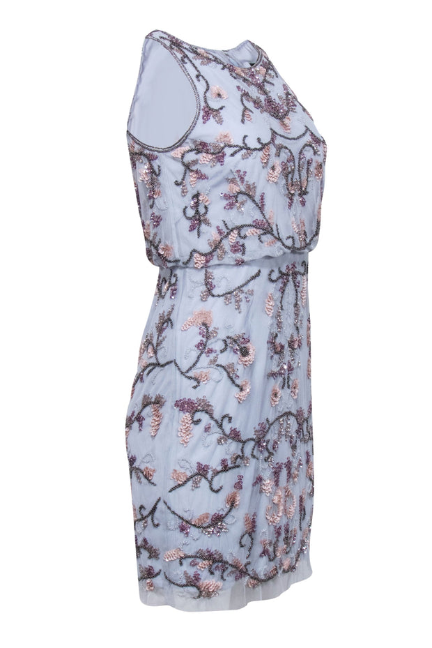 Current Boutique-Adrianna Papell - Light Blue Beaded Sleeveless Dress Sz 12P