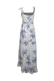 Current Boutique-Agua Bendita for Anthropologie - White w/ Blue Fruit Toile Print Maxi Dress Sz M