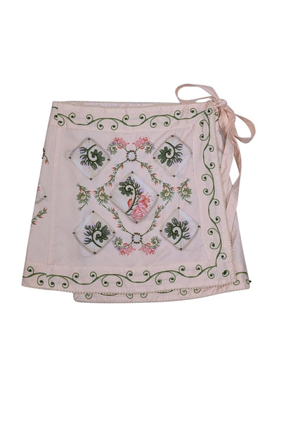 Current Boutique-Agua by Agua Bendita - Cream w/ Pink & Green Floral Print Beaded Mini Skirt Sz S