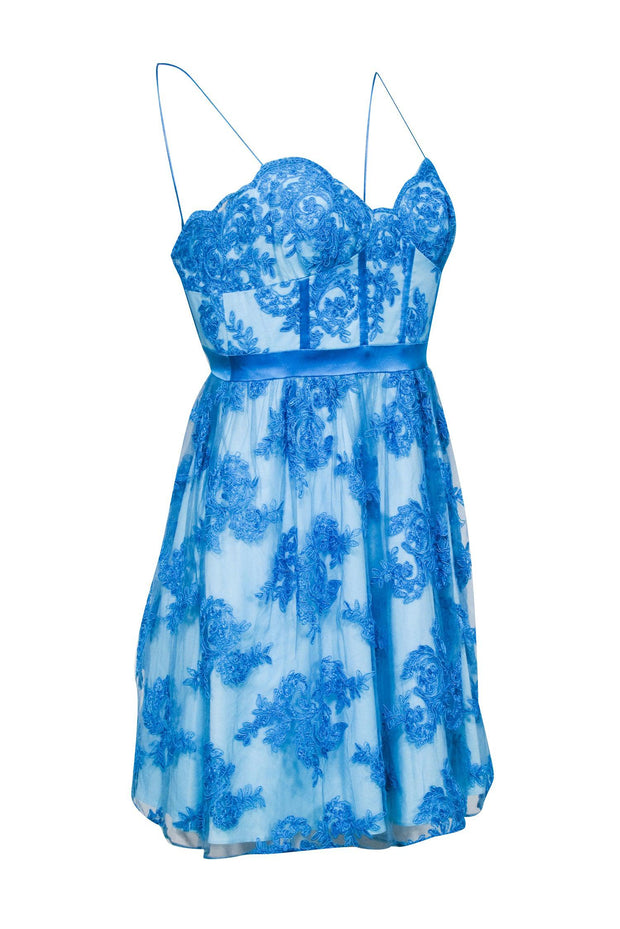Current Boutique-Aidan Mattox - Blue Sleeveless Bustier Fit & Flare Dress Sz 0